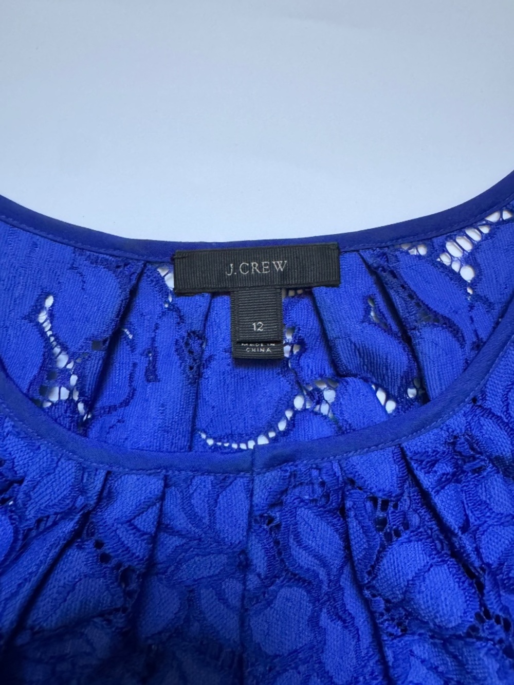J.Crew Floral Lace Blouse Cobalt Blue Short Sleeve Top Size 12 - Picture 5 of 5